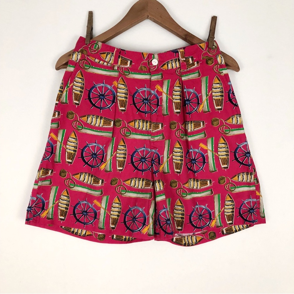 Nautical Boats Graphic Pleated Shorts